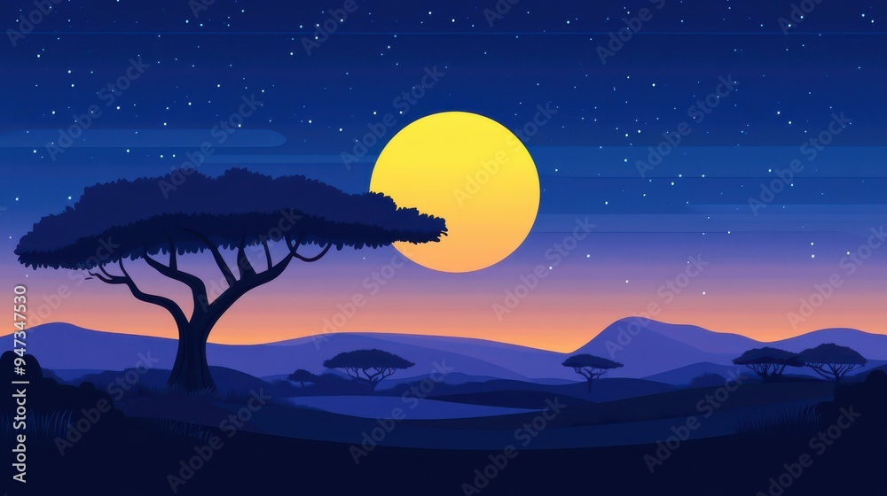 Canvas Prints Experience the serene nights of the African savanna, where natural darkness enhances peaceful slumber under a starlit sky.