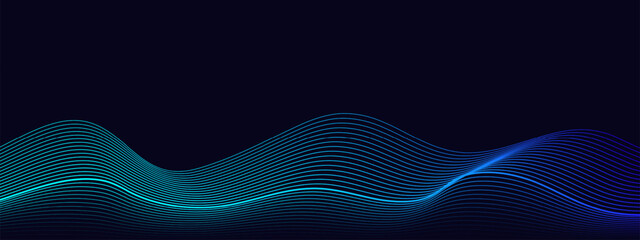 Abstract blue technology background with flowing lines. Dynamic waves. Vector illustration.