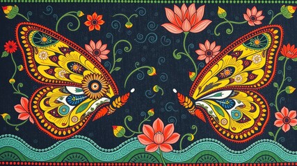Naklejka premium Pattern with butterfly, Abstract painting, butterfly pattern, flower ornament pattern.seamless pattern with butterflies and flowers