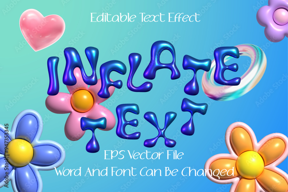 Poster Hologram inflate text in y2k style vector text effect