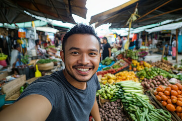 Selfie at the local market with fresh foods