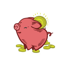 Simple illustration of a piggy bank with coins