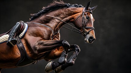 Majestic Equine Athlete Soaring Over Hurdle During Intense Equestrian Competition