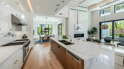 Fototapeta premium Modern Kitchen Interior with White Cabinets and Island