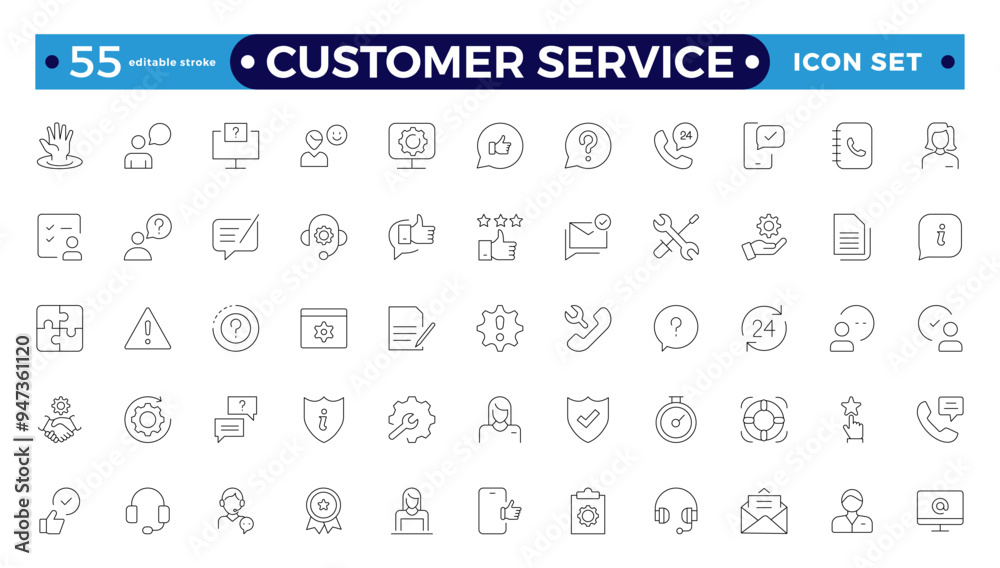 Wall mural customer service and support outline icon collection. thin line modern style of customer service ico