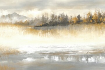 Fototapeta premium Abstract landscape painting white background composed various sh