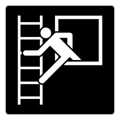 ISO emergency and first aid safety signs_emergency window with escape ladder._symbol and pictogram only_black and white edition