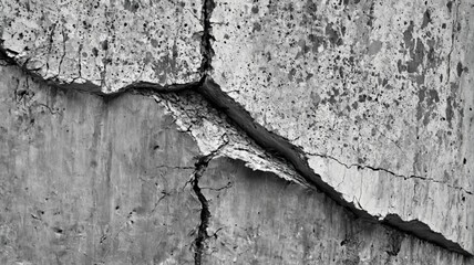 Obraz premium Black white photograph large crack running through concrete Clos