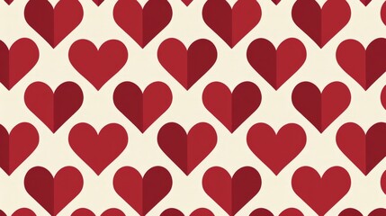 This design showcases a arrangement of geometric hearts in vibrant crimson red against a clean white background, perfect for modern aesthetics