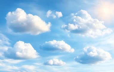 Fototapeta premium A tranquil sky filled with soft, fluffy clouds illuminated by the sun, creating a peaceful and serene atmosphere.