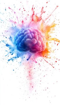 A vibrant of a brain exploding with colorful paint splashes, symbolizing creativity and innovation.