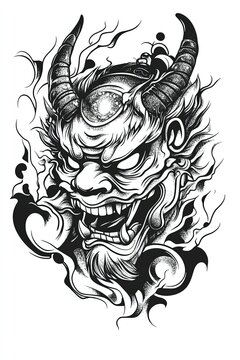 recommend clip art: Japanese Demon Mask Tattoo Design