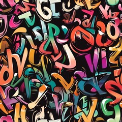 Seamless pattern of bubble letters and wildstyle graffiti fonts