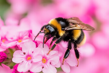 Buff-tailed bumblebee (Bombus terrestris) feeding on pink flowers