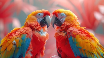 Fototapeta premium Dancing couple partners with parrot heads in creative background