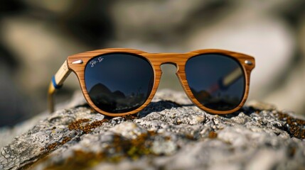 Wooden Sunglasses with Blue Detail