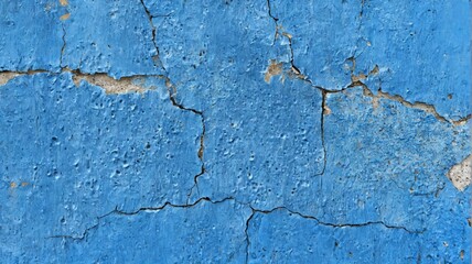 Close-up peeling blue paint wall chipped uneven deep Cracked blu