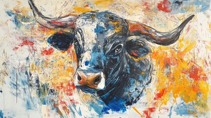Fototapeta premium Abstract Oil Painting of a Bull's Head