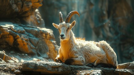 Serene Ibex Goat Taking a Relaxing Break in the Mountains