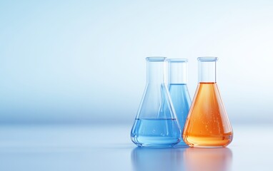 Colorful laboratory flasks filled with liquids, representing scientific research and experimentation in a modern lab setting.