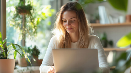 young beautiful woman using laptop