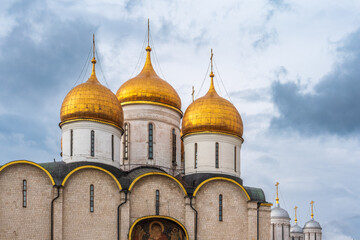 The Dormition Cathedral in Moscow Kremlin, also known as the Assumption Cathedral or Cathedral of the Assumption