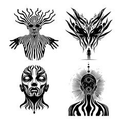 Fototapeta premium icon sheet black and white illustrations about the supernatural, about the supernatural