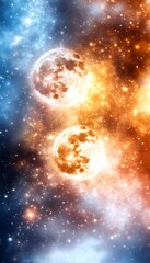 Obraz premium Stunning cosmic scene featuring vibrant colors, celestial bodies, and a starry background, evoking wonder and exploration.