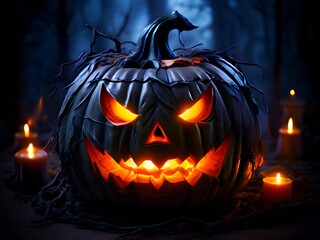 Halloween photo set at night with lights and moonlight