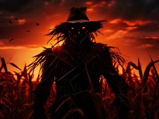 Halloween photo set at night with lights and moonlight