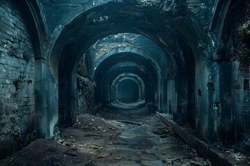 Dark and Mysterious Archway in Abandoned Building.