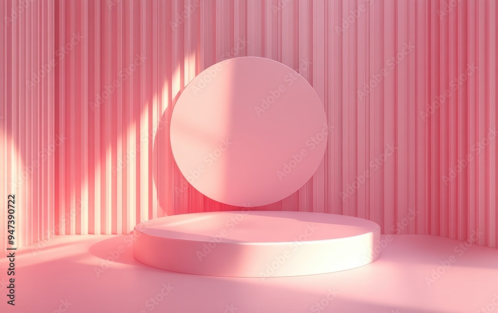 Poster empty podium with geometric shapes in a pink pastel composition for modern stage display and minimal