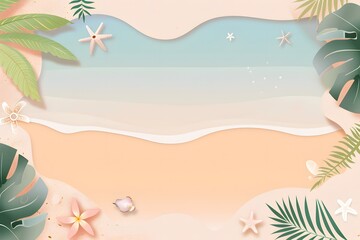 Tranquil tropical beach scene with delicate shells and vibrant foliage.