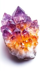 Fototapeta premium Vibrant amethyst crystal cluster showcasing stunning hues of purple and orange, perfect for decor and natural beauty enthusiasts.