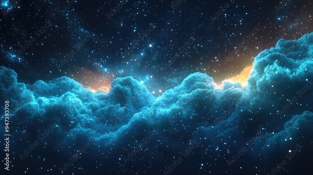 Poster galaxy background with stars and stardust in a 3d cartoon rendering