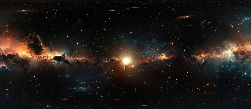 360 degree equirectangular projection of a wide cosmos featuring shining stars Starry space backdrop environment map HDRI spherical panorama 3D illustration