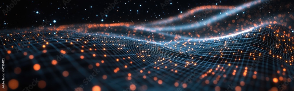 Leinwandbilder 3d illustration featuring a black abstract background with a high tech network cyberspace grid and a