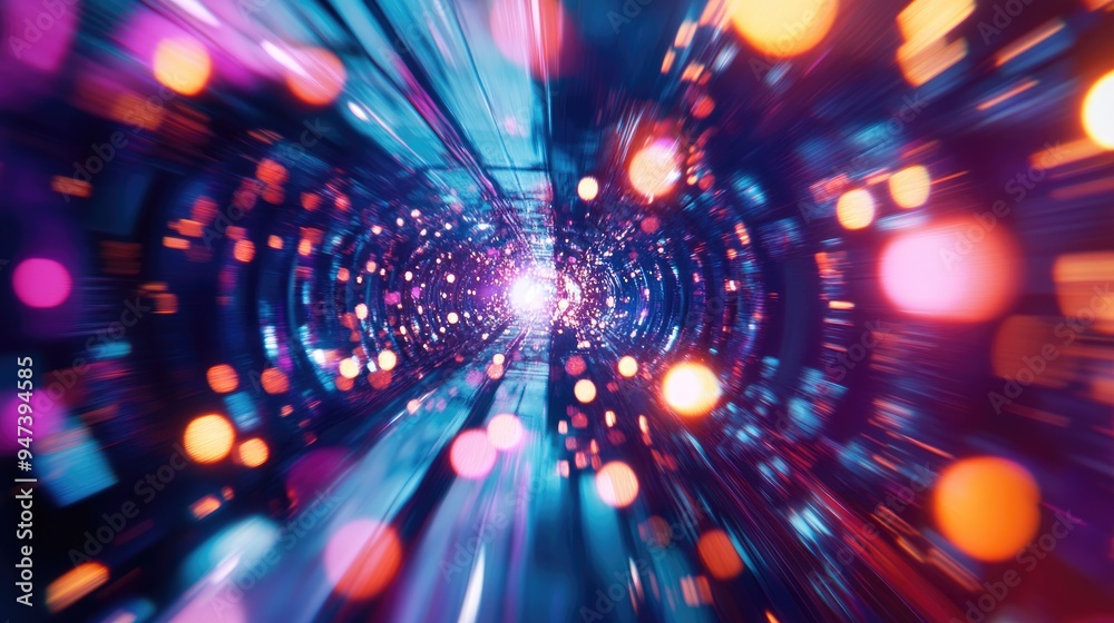 Poster Colorful blurred texture of a spaceship in a 3D cartoon rendering suitable for movie or galaxy events