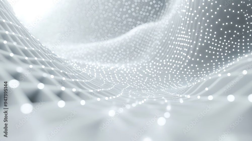 Fototapete 3D illustration featuring a white abstract background with a hi tech network and a cyberspace grid depicting a starry outer space texture in a cartoon rendering style