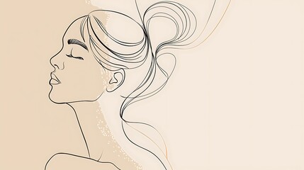 A delicate line drawing of a lady’s silhouette with a focus on her elegant neck and profile, using minimal lines to create a refined and sophisticated look on a light background. 8k UHD, suitable 