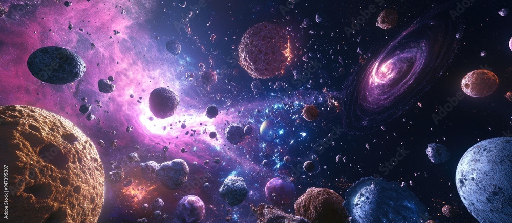 Poster Cartoon rendering in 3D of a space pattern featuring death in space