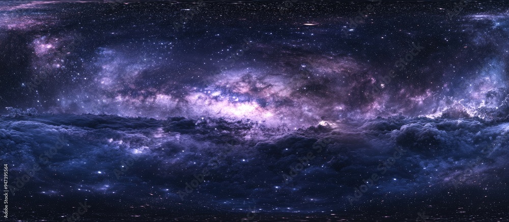 Poster Space background with nebula and stars in a 3D cartoon rendering Equirectangular projection spherical panorama and environment 360 HDRI map 3D illustration