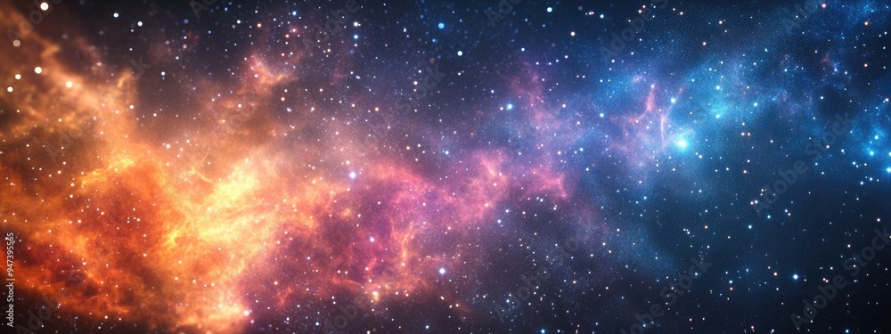 Poster Elements of Cosmos series abstract background featuring space and stars for use in mathematics science education and modern technology projects in a 3D cartoon rendering style