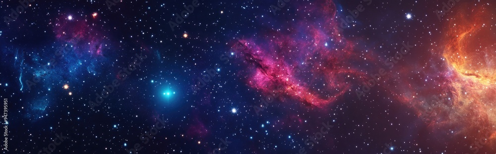 Aufkleber Space background featuring stardust and shining stars accompanied by a colorful galaxy and realistic nebula in a 3D cartoon rendering