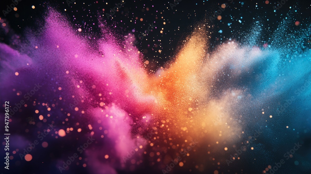 Poster abstract powder splattered background in a 3d cartoon rendering showcasing the freeze motion of expl