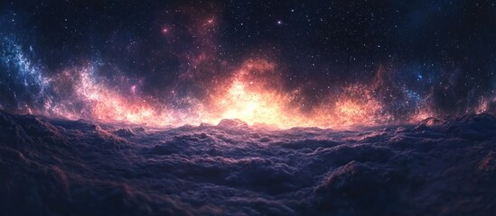 Naklejka premium 360 degree equirectangular projection space background featuring nebulae and stars environment map HDRI spherical panorama 3D cartoon rendering 3D illustration