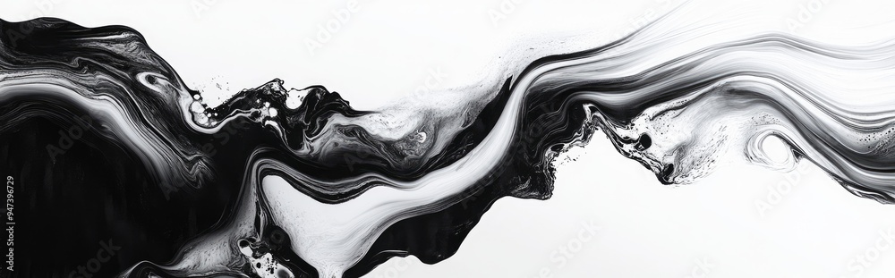 Poster abstract flow acrylic and watercolor flow marble blot painting in a 3d cartoon rendering black and w