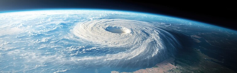 Fototapeta premium Extremely detailed and realistic high resolution 3D cartoon rendering of a hurricane impacting a coastal area captured from space