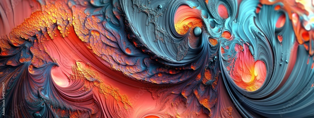 Poster Abstract fractal background illustrations featuring a textured chaos ornament in 3D cartoon rendering style