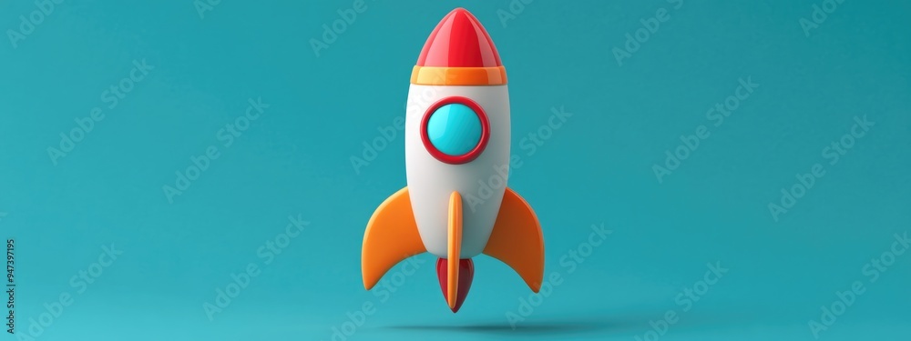 Aufkleber Rocket icon in flat style rendered in 3D cartoon for versatile design applications